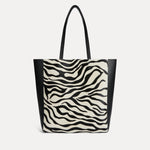 Black and white zebra calf hair Italian leather Mara shopper with matching pouch