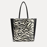 Black and white zebra calf hair Italian leather Mara shopper with matching pouch