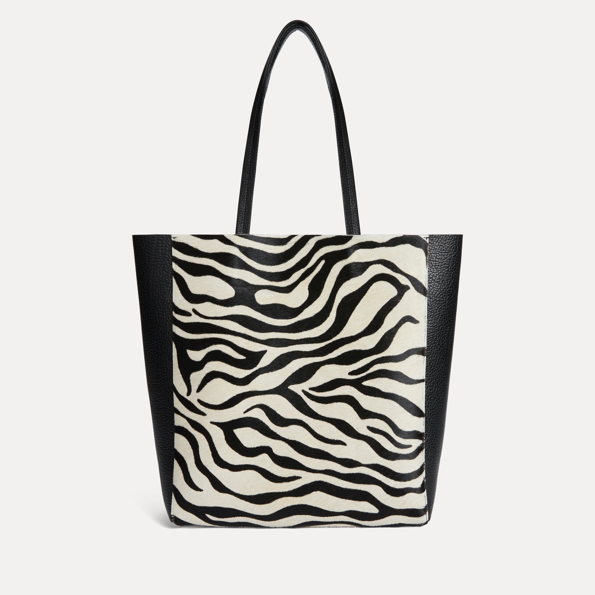 Black and white zebra calf hair Italian leather Mara shopper with matching pouch