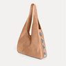 Rhea Hobo Bag in cappuccino Italian suede with silver hardware at sides, Streets Ahead