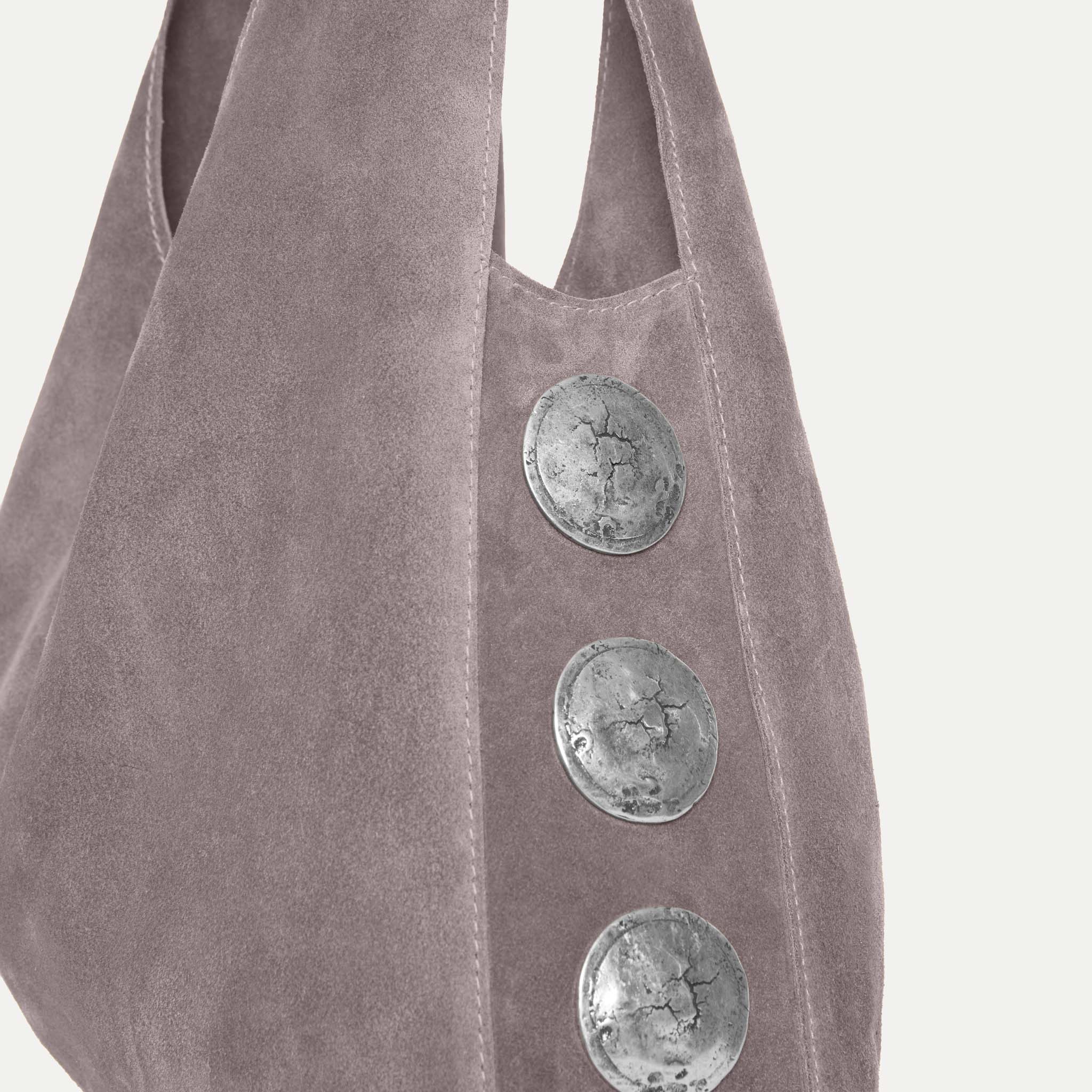 Streets Ahead Rhea Hobo — grey Italian suede, slouchy silhouette