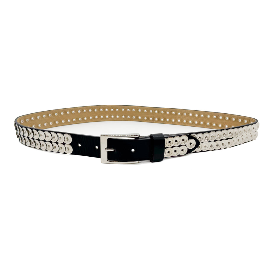 Nessa Belt - Nickel Studded black Leather Belt - Streets Ahead