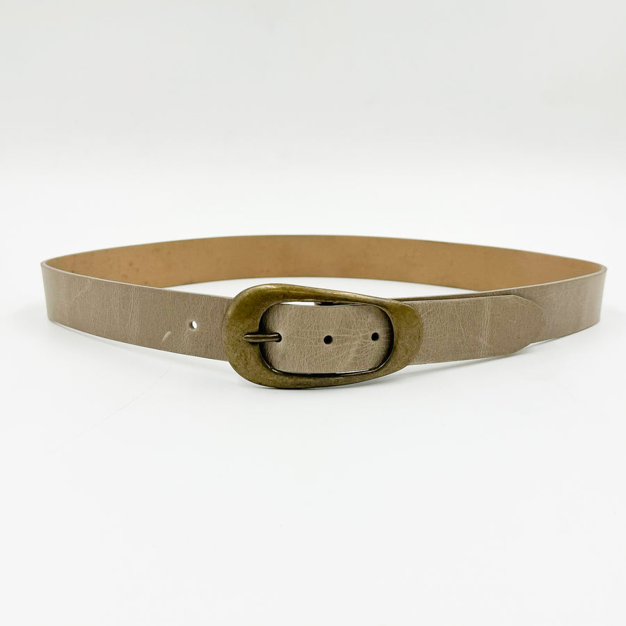 Sedona Belt - Brass Buckle Distressed Taupe Leather Belt - Streets Ahead