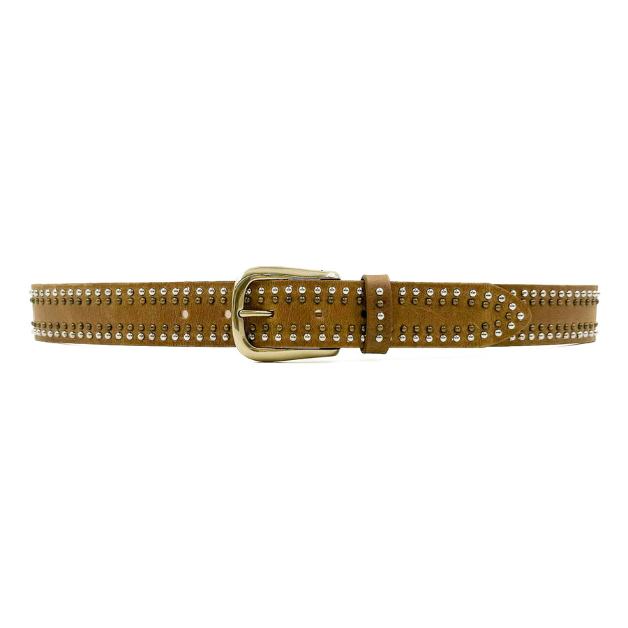 Leanna Belt - Brown Leather Mixed Metal Studded Belt - Streets Ahead