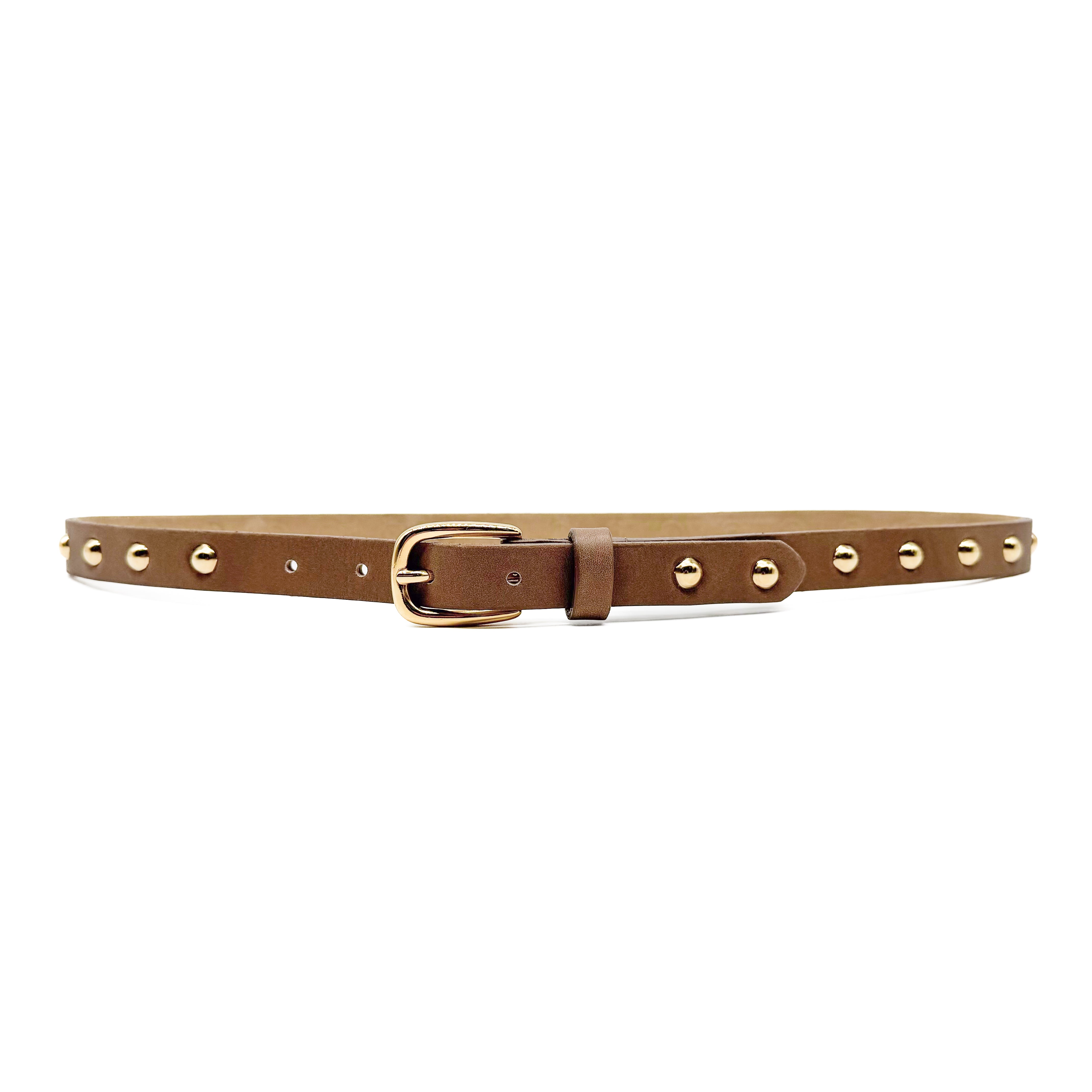 Milli Belt in taupe Italian leather with gold studs and buckle, Streets Ahead