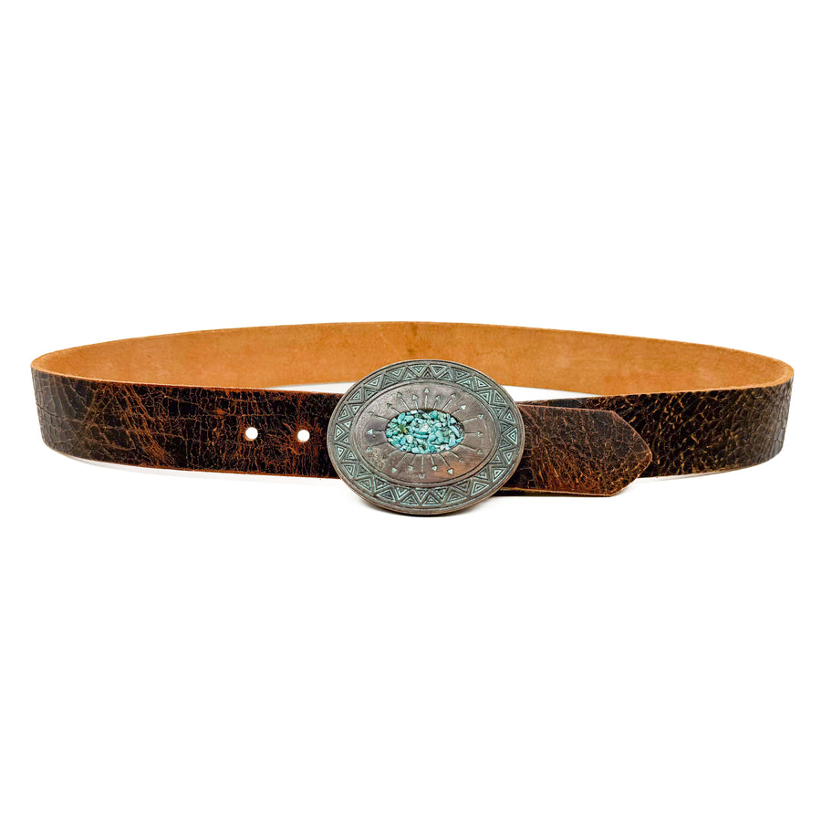 Madison Belt - Distressed Leather Western Patina Buckle - Streets Ahead