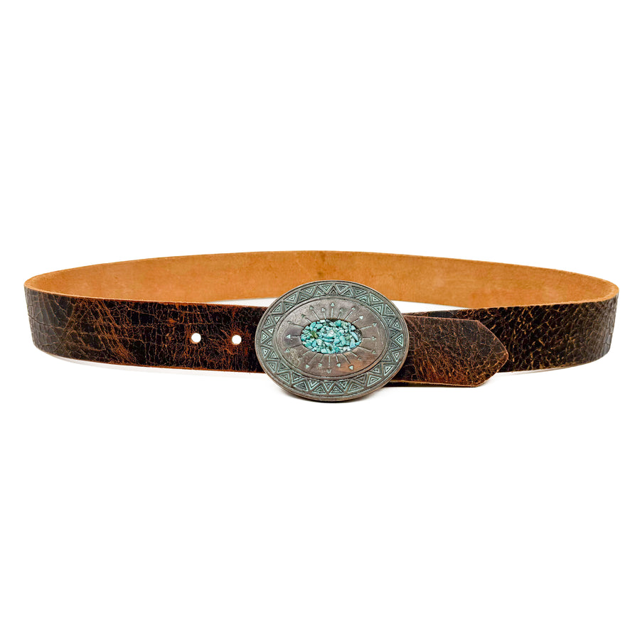 Madison Belt - Distressed Leather Western Patina Buckle - Streets Ahead
