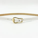 Janae Belt - Narrow White Croc-Embossed Leather Belt Gold Buckle - Streets Ahead