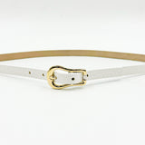 Janae Belt - Narrow White Croc-Embossed Leather Belt Gold Buckle - Streets Ahead