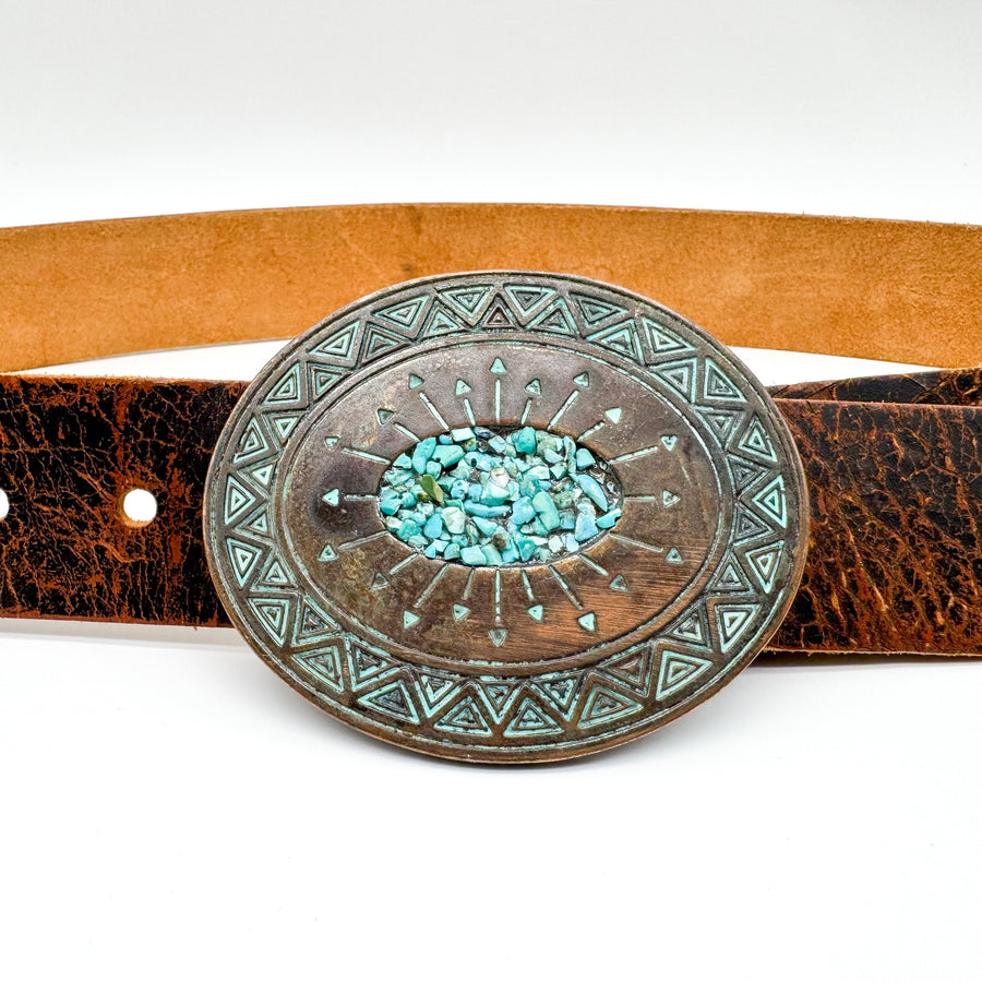 Madison Belt - Distressed Leather Western Patina Buckle - Streets Ahead