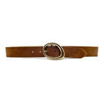 Elia Belt - Suede Tan Leather Gold Organic Shape Buckle - Streets Ahead