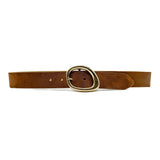 Elia Belt - Suede Tan Leather Gold Organic Shape Buckle - Streets Ahead