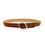 Elia Belt - Suede Tan Leather Gold Organic Shape Buckle - Streets Ahead