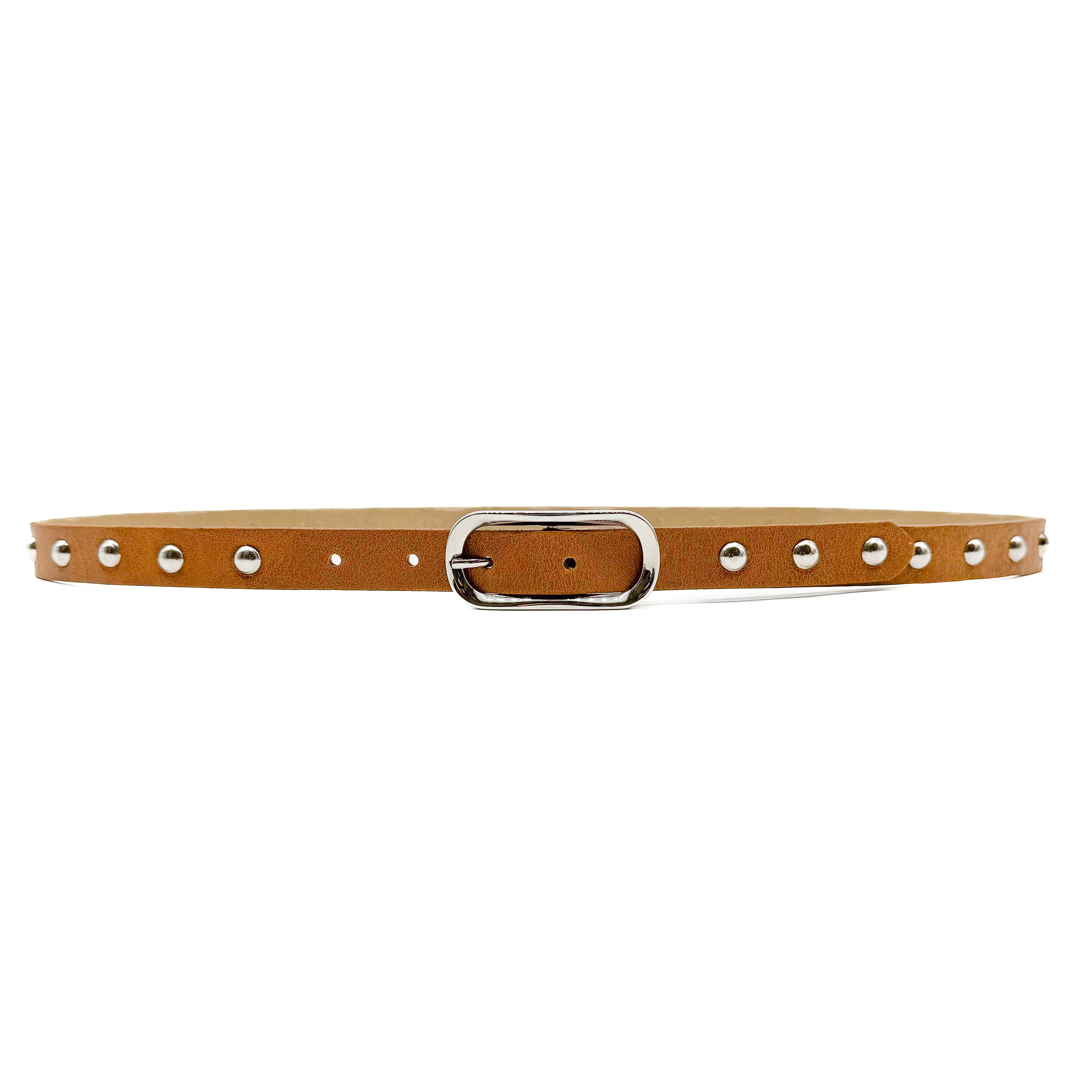Tate Belt - Tan Italian Leather Belt Silver Studs - Streets Ahead
