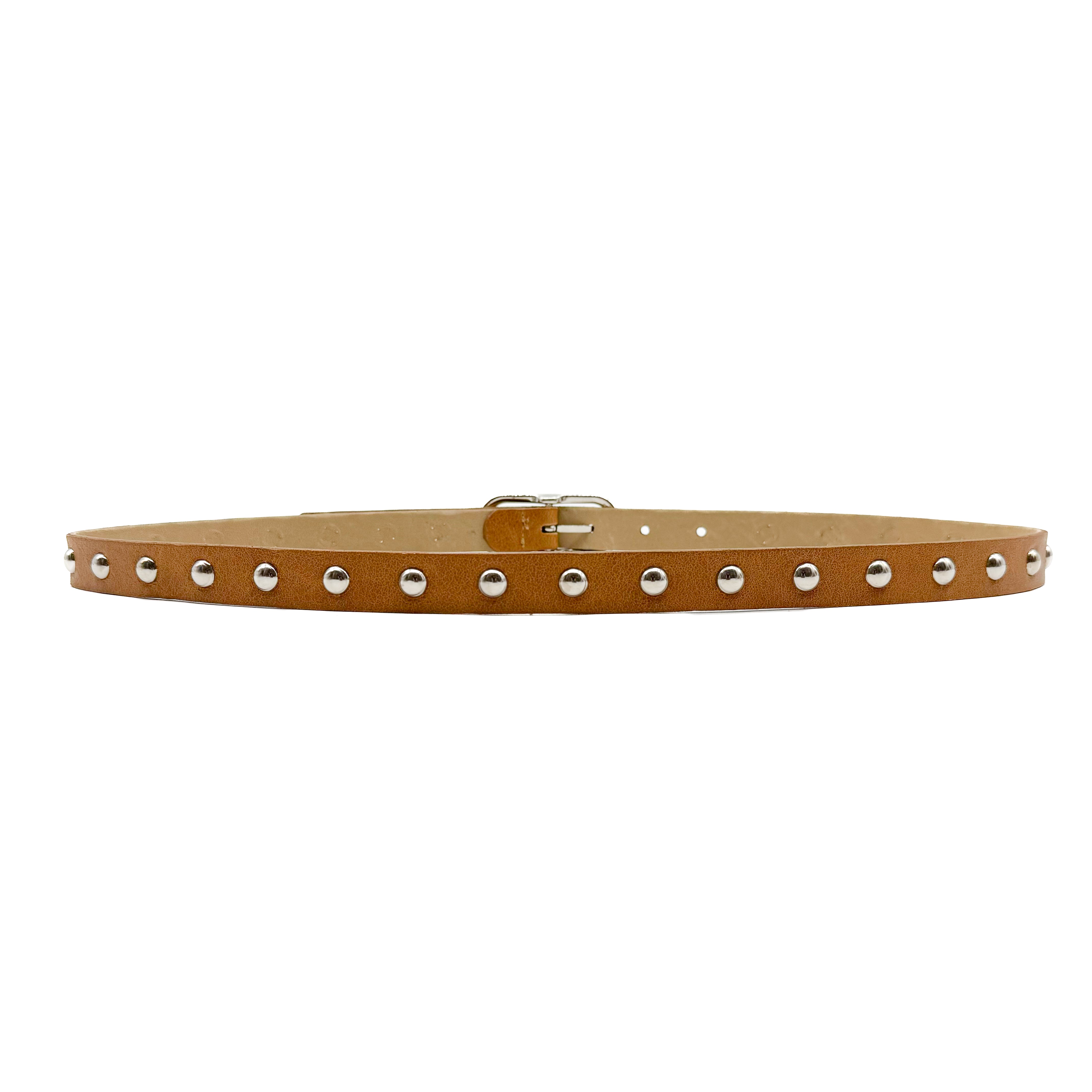 Tate Belt - Tan Italian Leather Belt Silver Studs - Streets Ahead