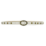Nahla Belt - Italian Off White Leather Mixed Brass Patina Studs - Streets Ahead