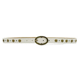Nahla Belt - Italian Off White Leather Mixed Brass Patina Studs - Streets Ahead