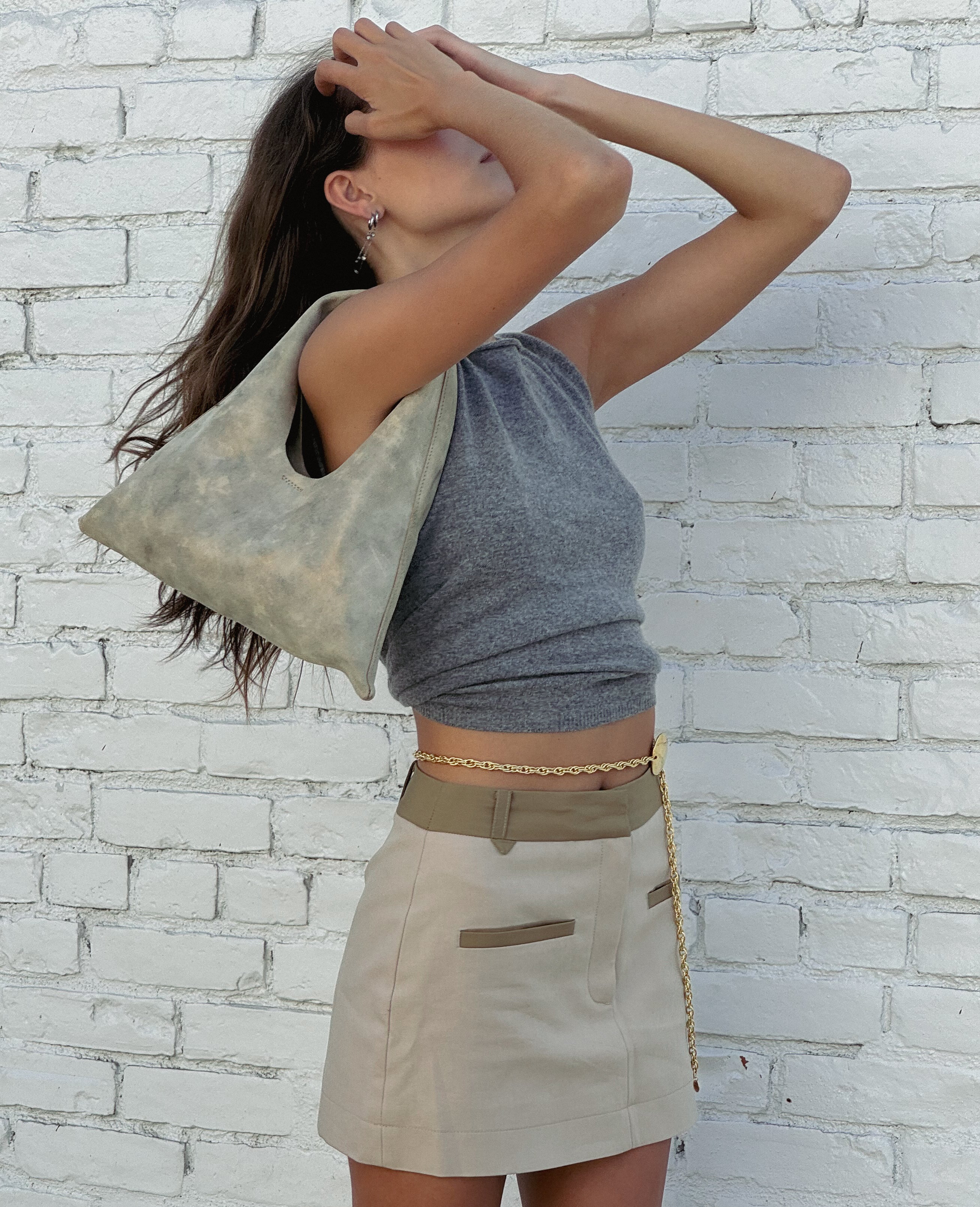 Mila Mini - Chic Handheld Suede Ivory Leather Handbag - Streets Ahead