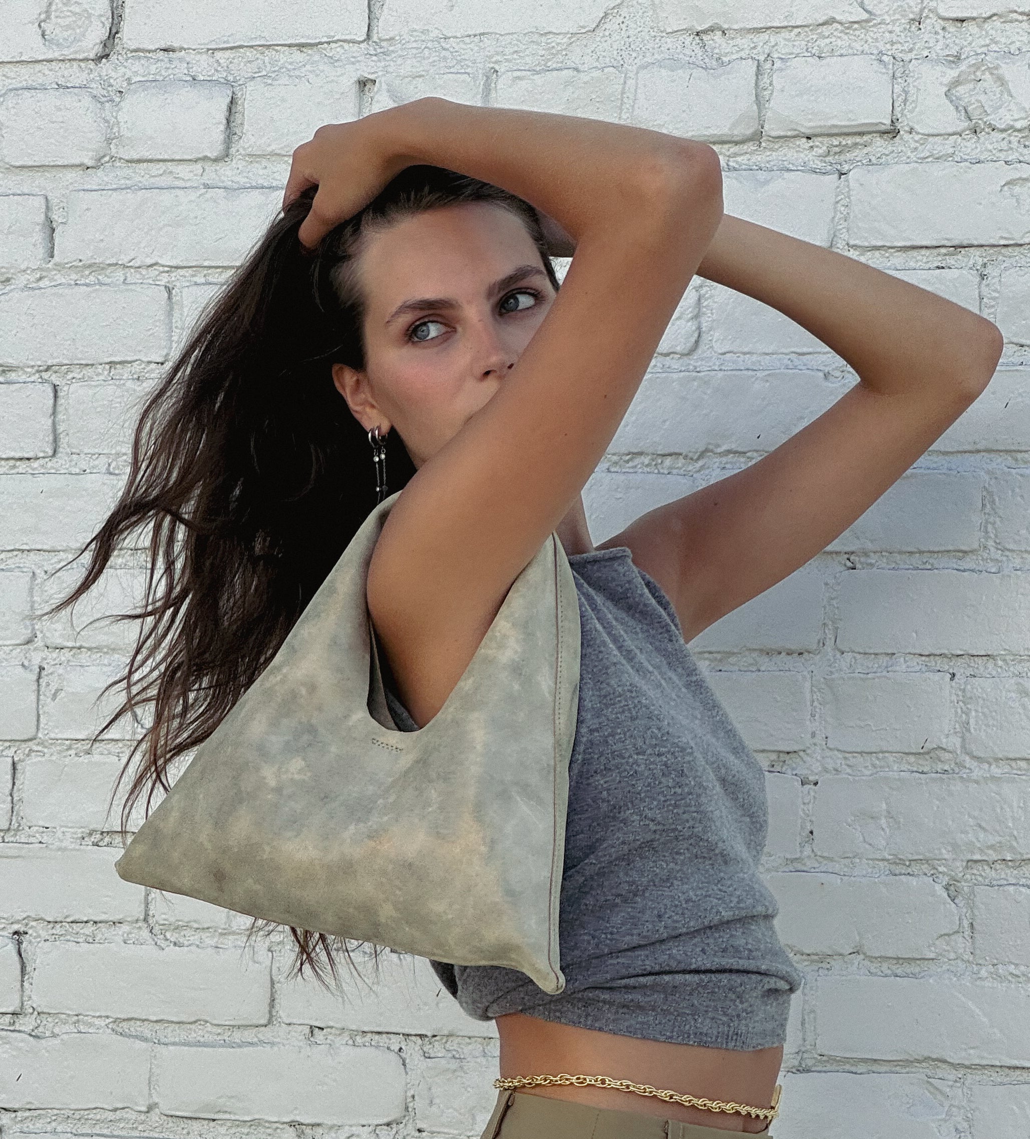 Mila Mini - Chic Handheld Suede Ivory Leather Handbag - Streets Ahead