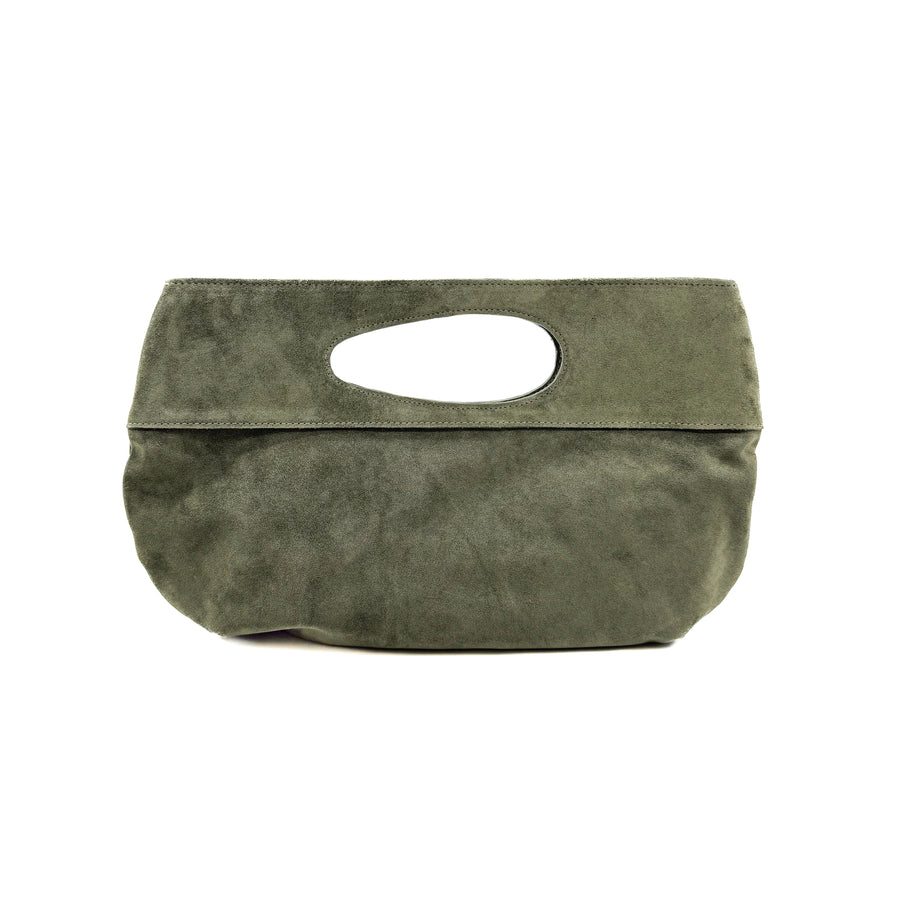 Kyla Clutch - Italian Olive Suede Leather Purse - Streets Ahead