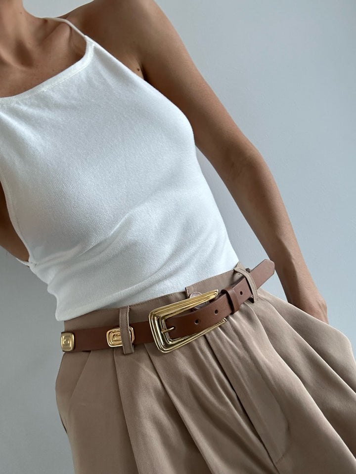 Cleo - Tan Leather Vintage Style Leather Belt - Streets Ahead