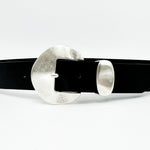 Soren Belt - Chic Black Italian Leather Belt Modern Western Silver Buckle - Streets Ahead