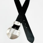 Soren Belt - Chic Black Italian Leather Belt Modern Western Silver Buckle - Streets Ahead