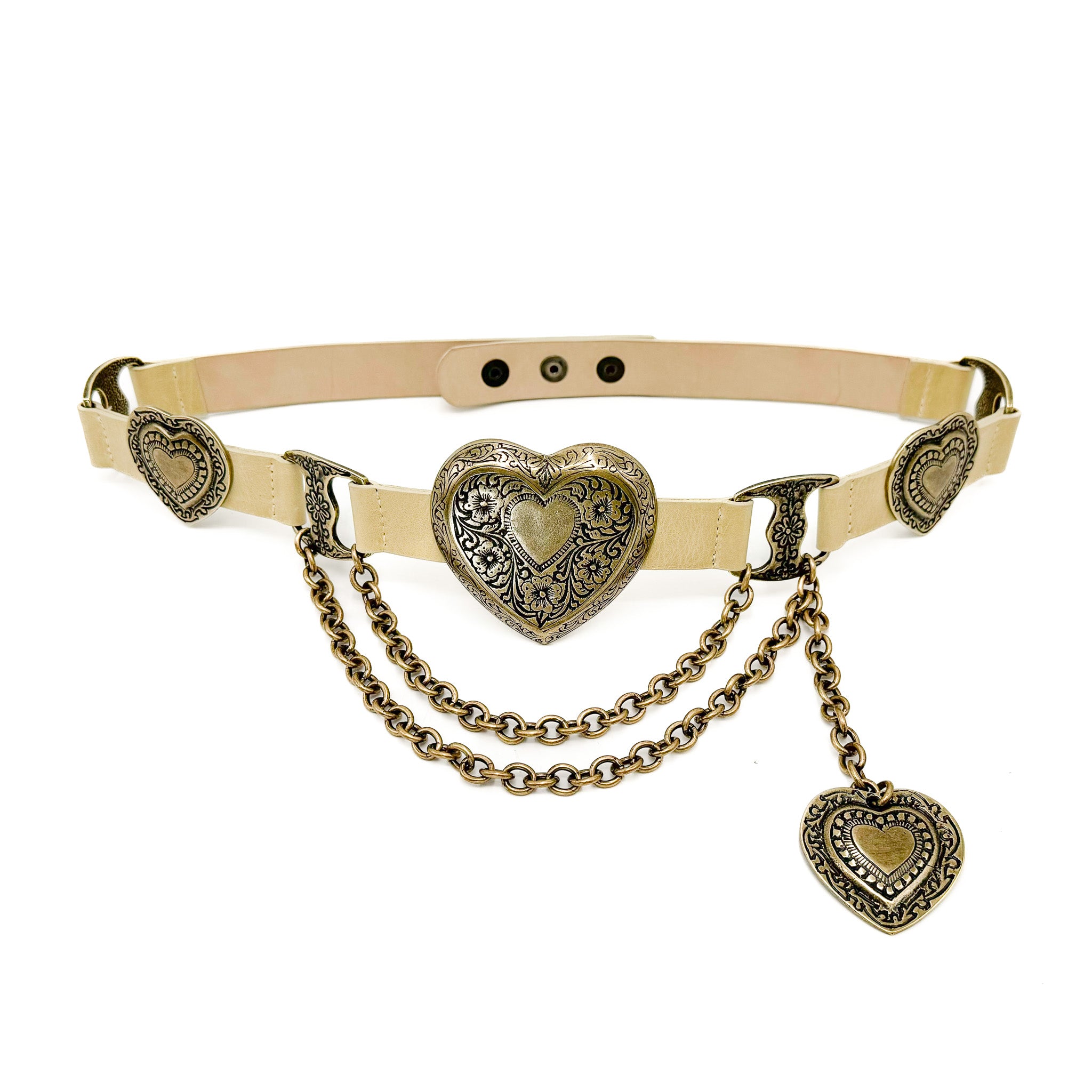 Mia Heart Belt in natural Italian leather with engraved brass heart buckle, Streets Ahead