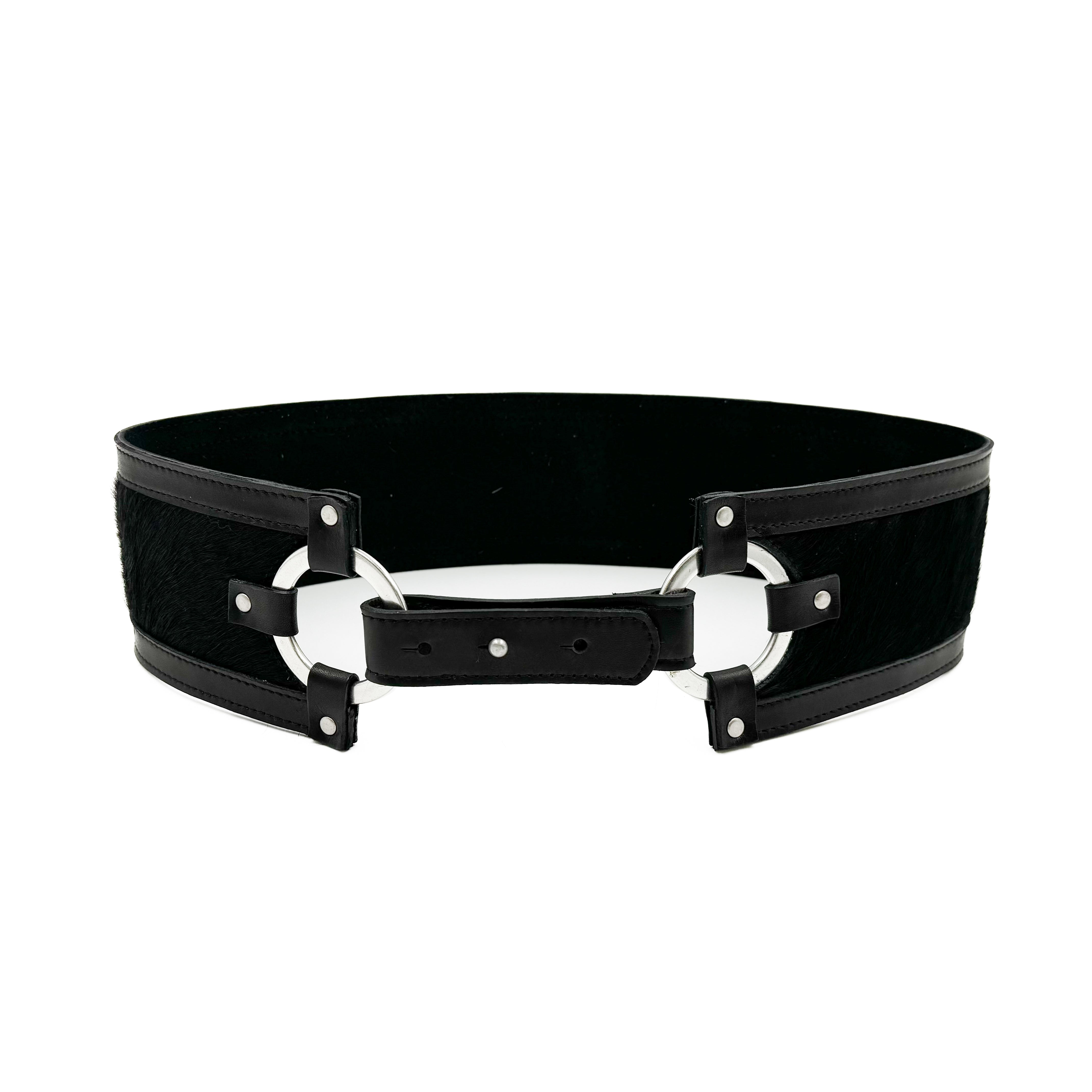 Elanor - Chic Black Leather Hair On Waist Belt - Streets Ahead