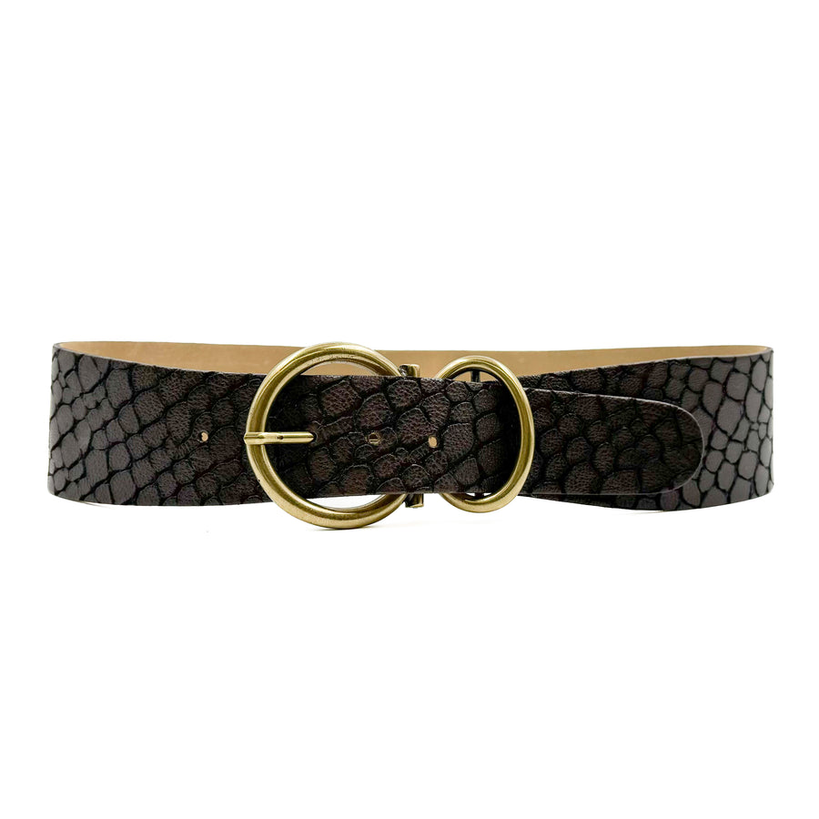 Finlay Belt - Brown Embossed Contour Leather Waist Belt - Streets Ahead