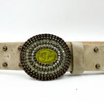 Gisselle Belt - Light Green y2k Leather Belt Brass Crystal Buckle - Streets Ahead