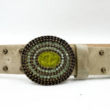 Gisselle Belt - Light Green y2k Leather Belt Brass Crystal Buckle - Streets Ahead