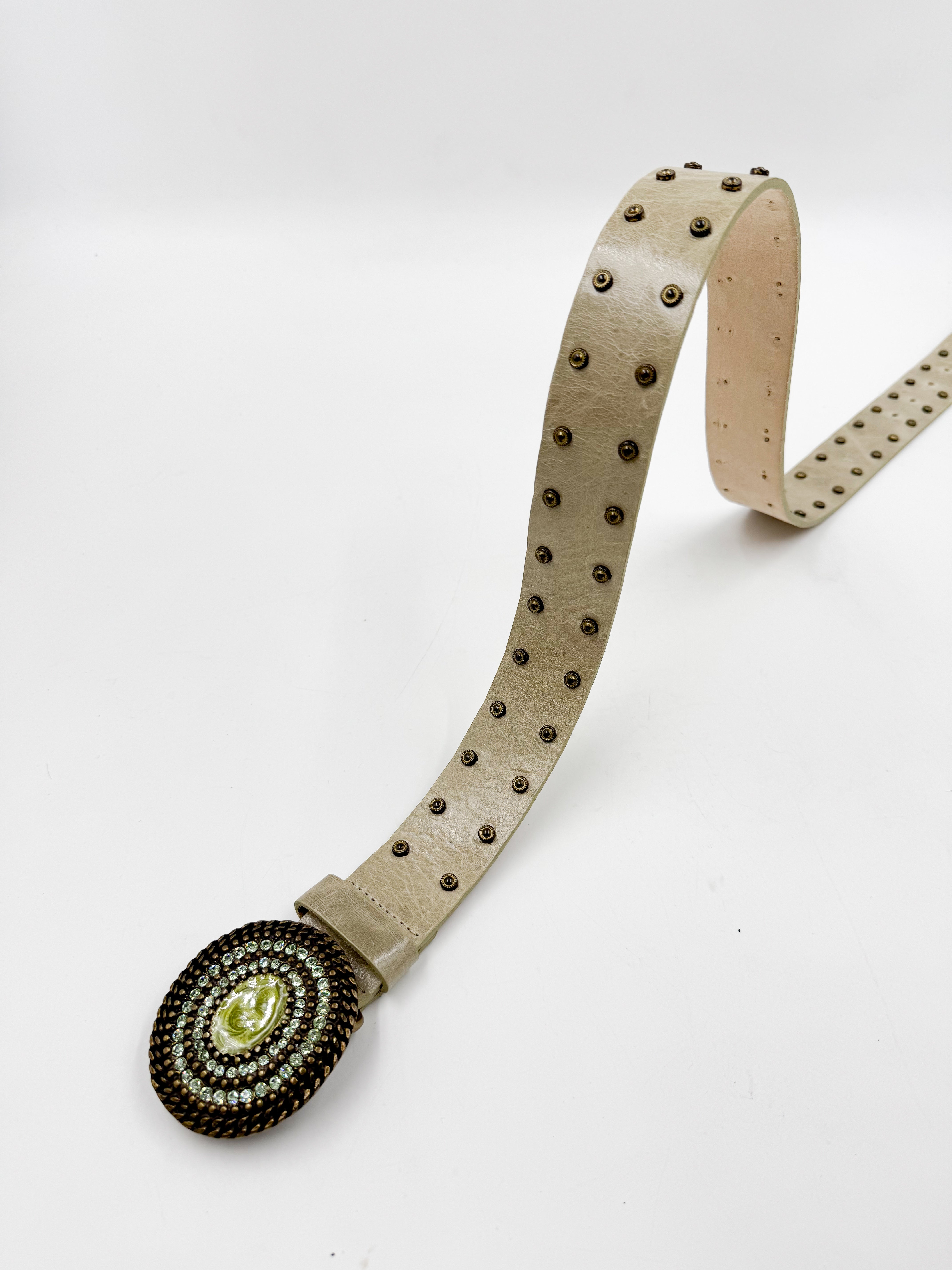 Gisselle Belt - Light Green y2k Leather Belt Brass Crystal Buckle - Streets Ahead