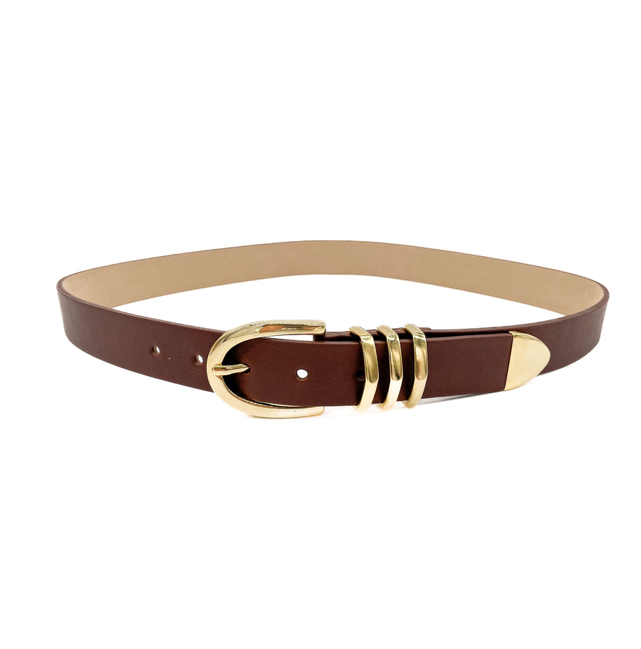 Darci - Cognac Leather Belt Gold Buckle Set - Streets Ahead