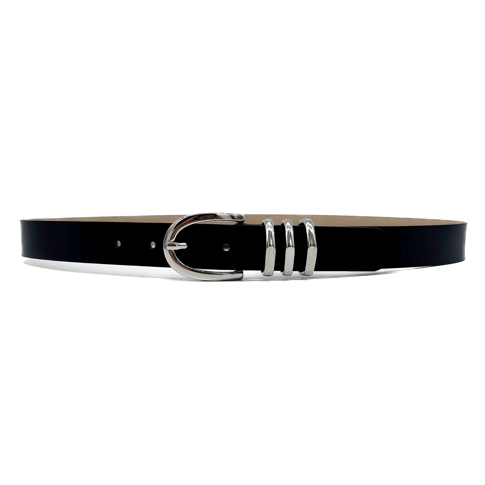 Noir Belt in smooth black Italian leather with silver buckle and multi-loop, Streets Ahead