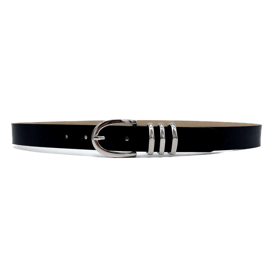 Noir - Black Classic Leather Belt Silver Buckle - Streets Ahead