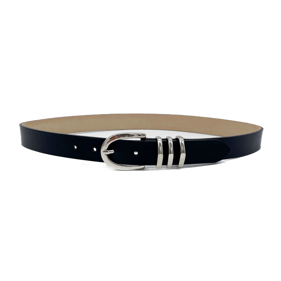 Noir - Black Classic Leather Belt Silver Buckle - Streets Ahead