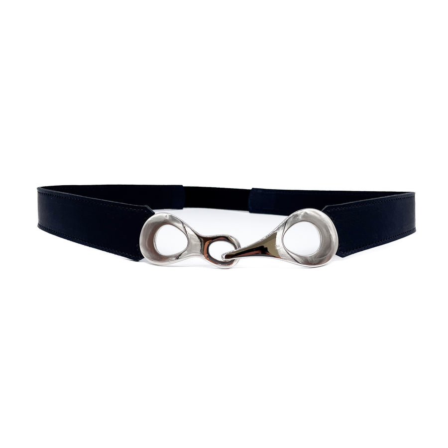 Sadie Belt - Chic Black Italian Leather Belt With Silver Hardware - Streets Ahead