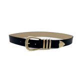 Kristen - Black Leather Belt Gold Buckle Set - Streets Ahead