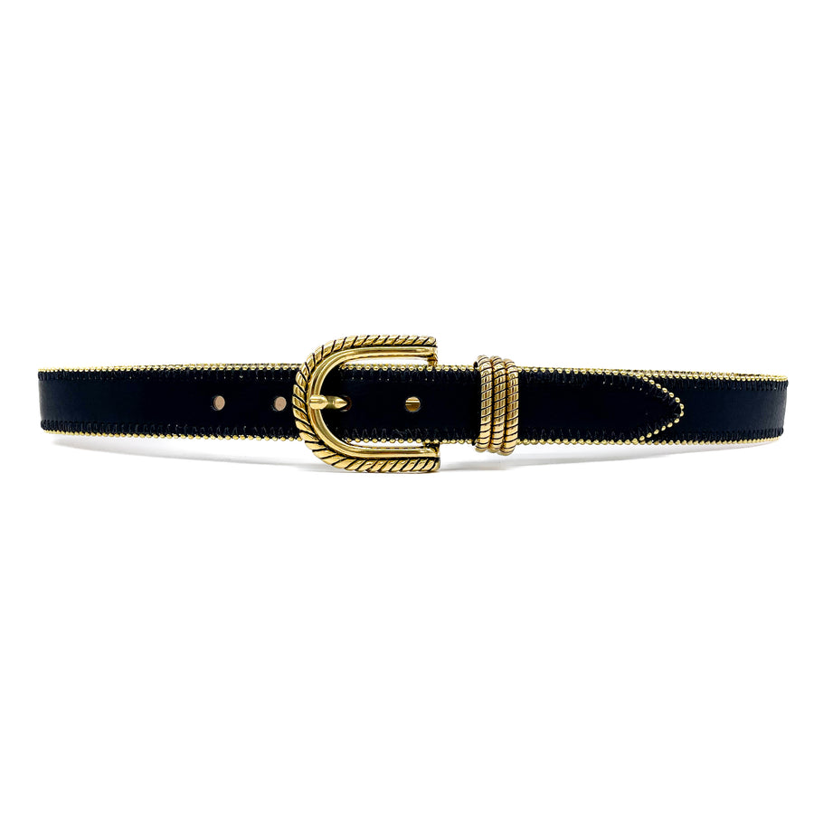 Jaden Belt - Black Leather Gold Vintage Buckle Set - Streets Ahead