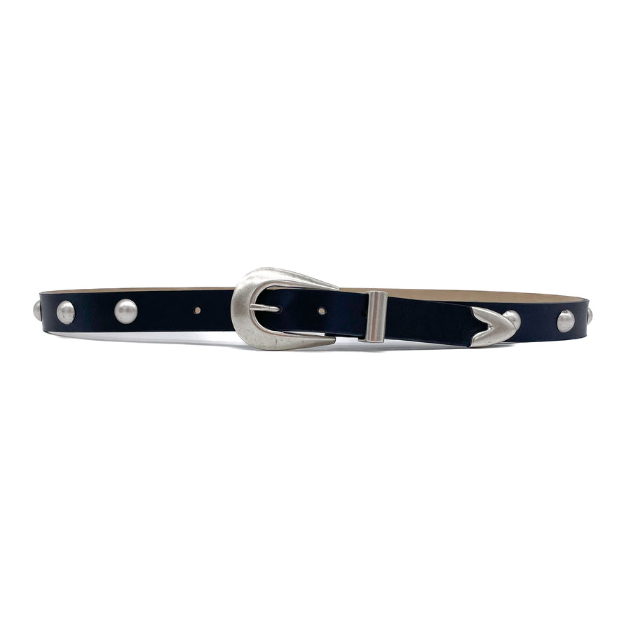 Larkin - Black Leather Belt Silver Hardware - Streets Ahead