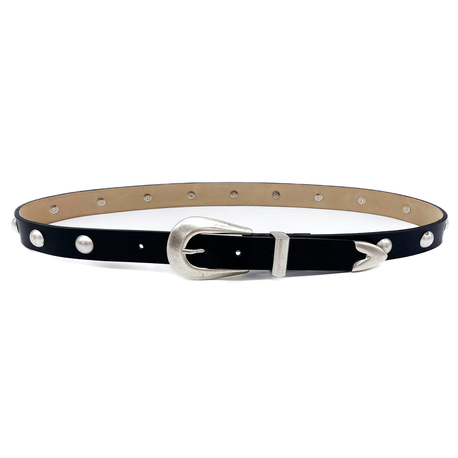 Larkin - Black Leather Belt Silver Hardware - Streets Ahead