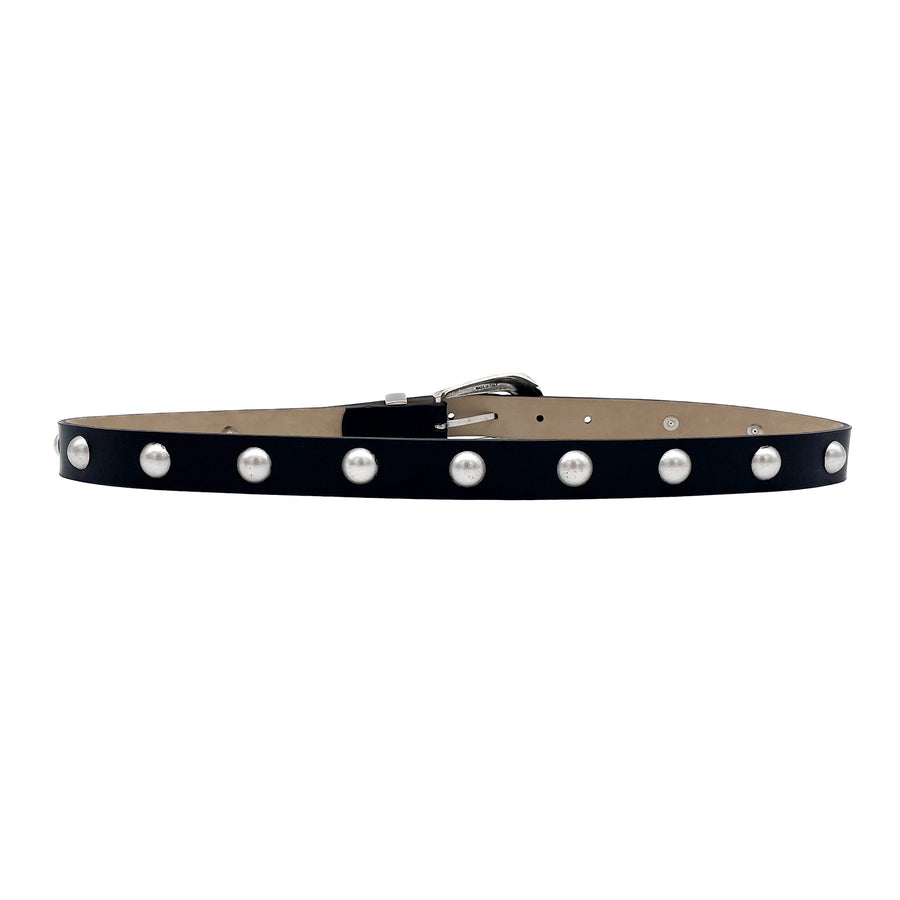 Larkin - Black Leather Belt Silver Hardware - Streets Ahead