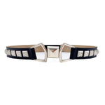 Arlo Belt - Chic Silver Pyramid Hardware Black Leather - Streets Ahead