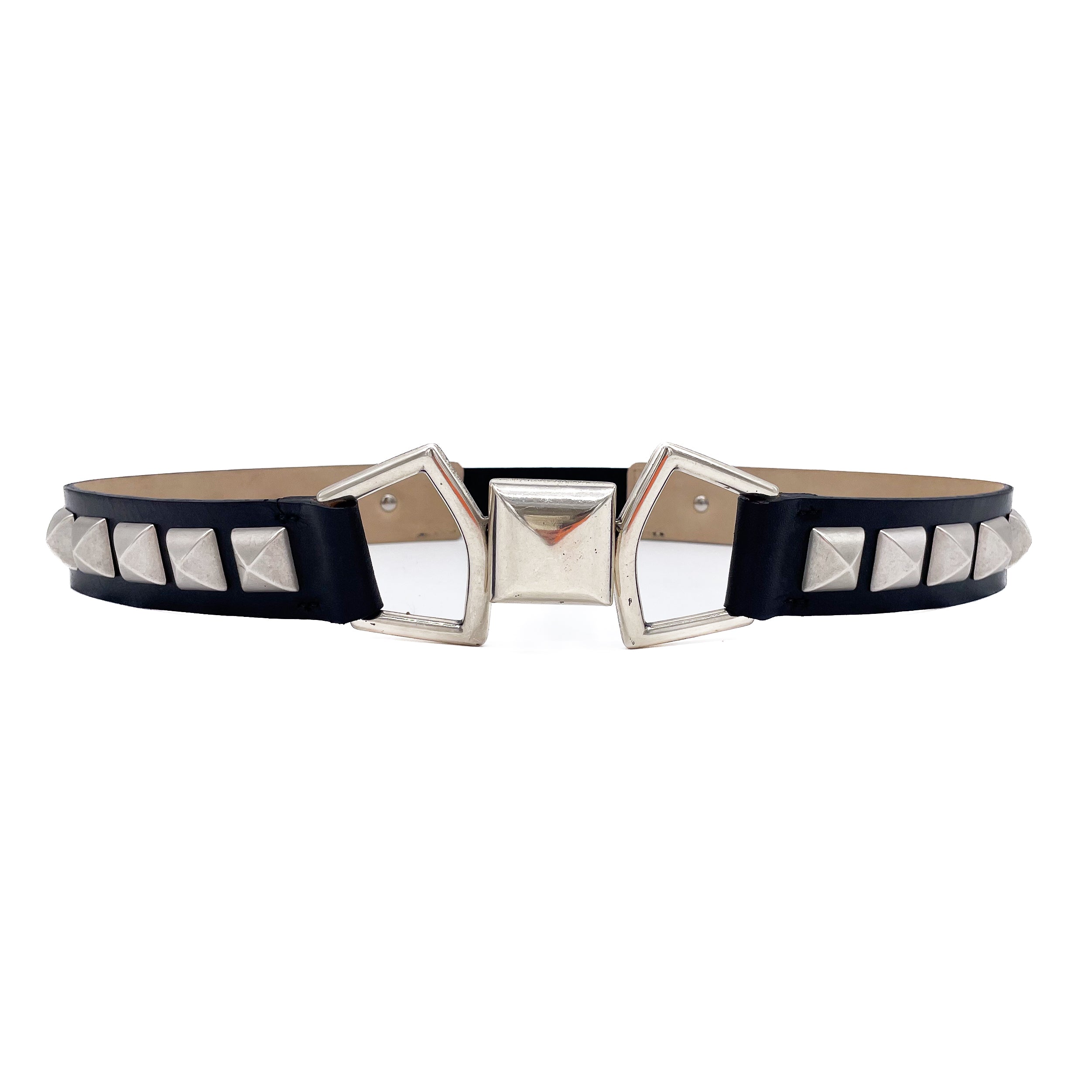 Arlo Belt - Chic Silver Pyramid Hardware Black Leather - Streets Ahead