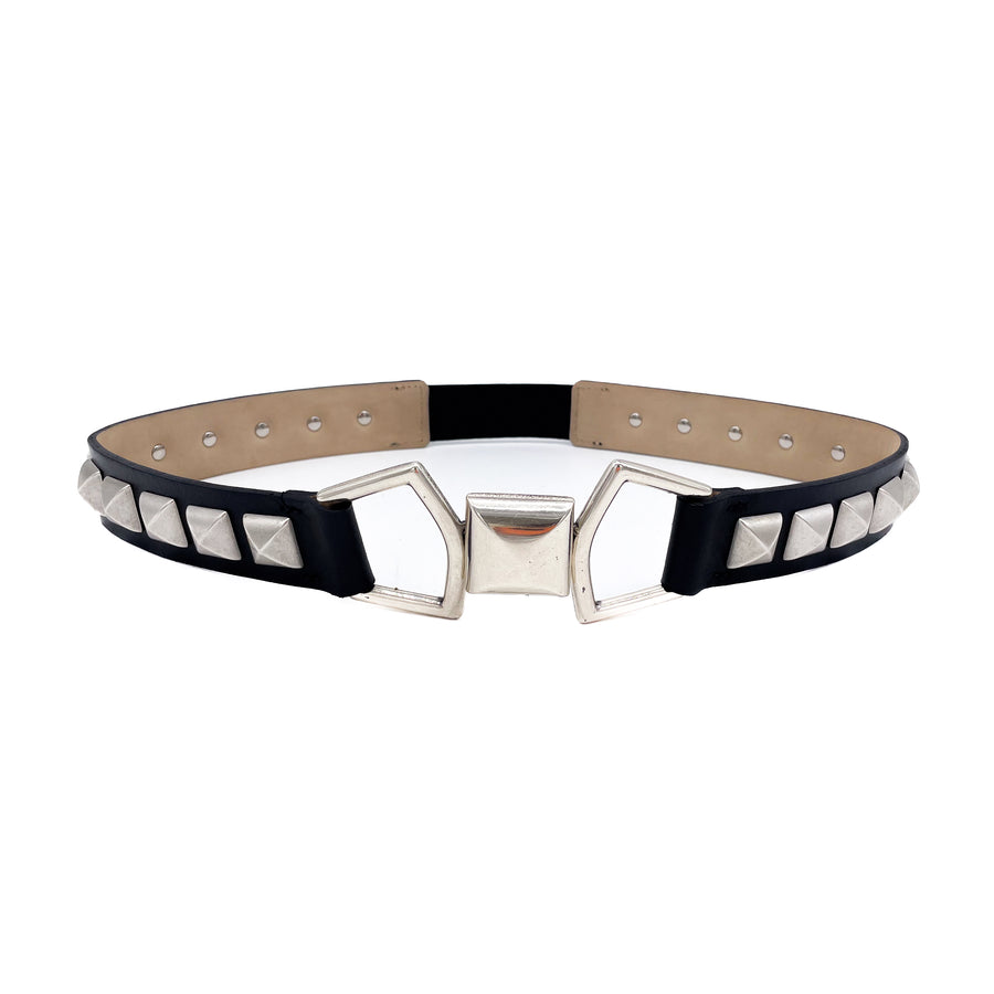 Arlo Belt - Chic Silver Pyramid Hardware Black Leather - Streets Ahead