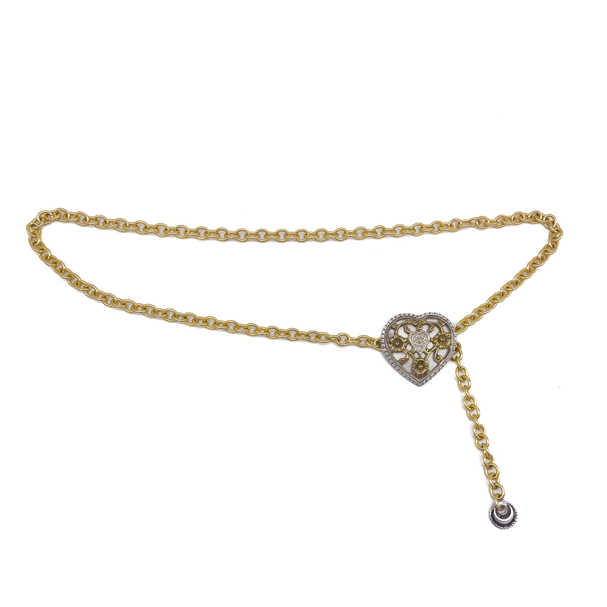 Two Toned Heart Chain Belt in matte gold Italian chain with mixed-metal heart detail, Streets Ahead