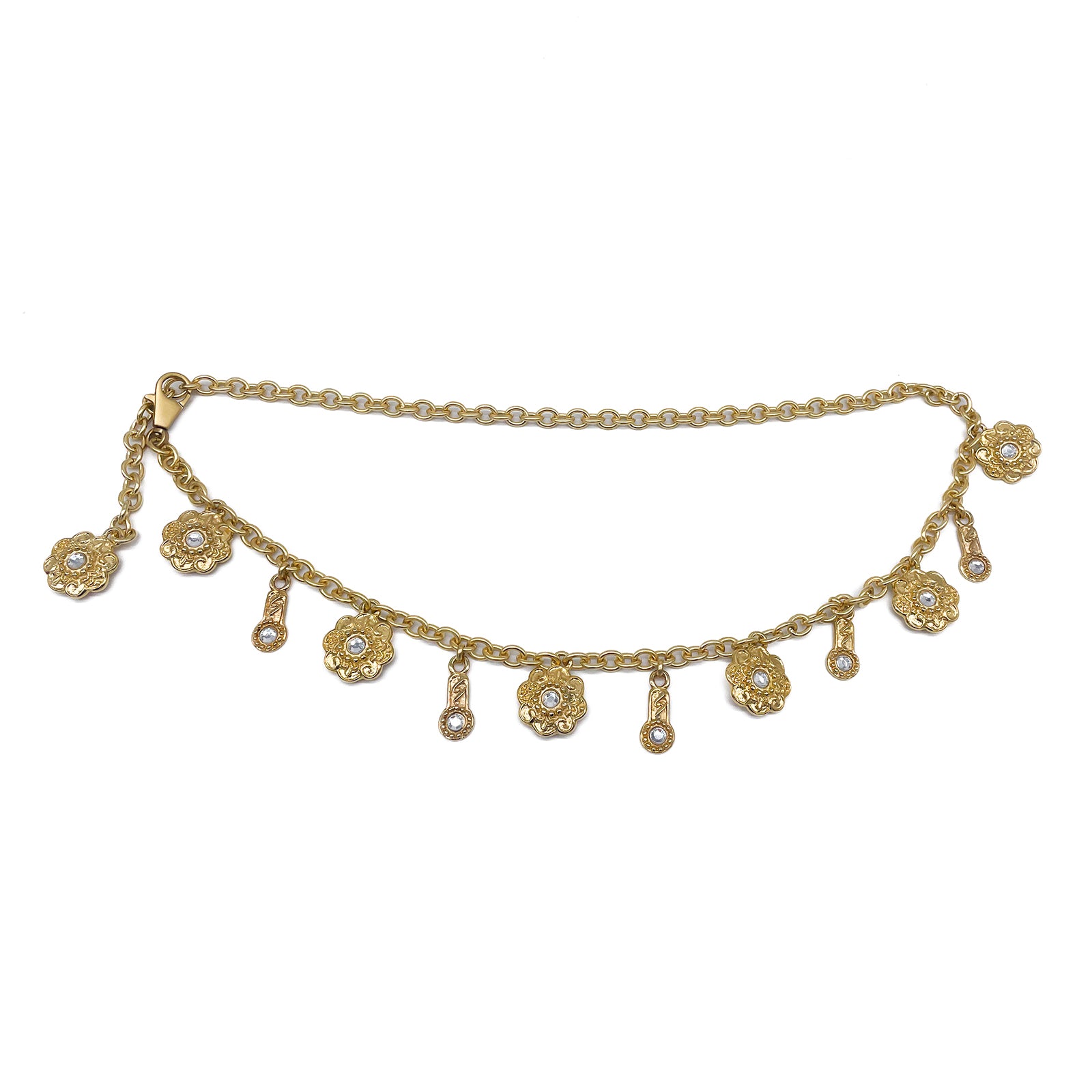Carly Chain Belt in Italian gold chain with floral pendant detail, Streets Ahead