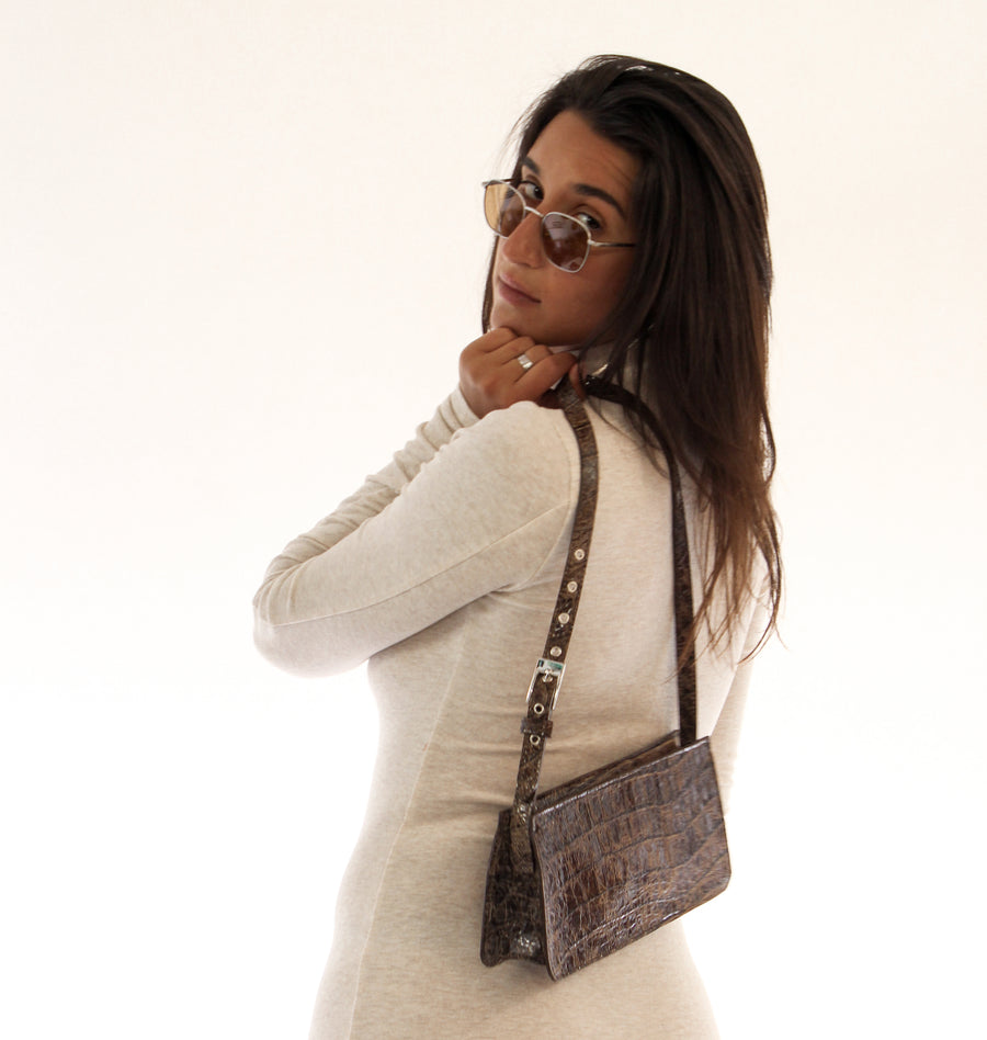 Ray Shoulder Bag - Chocolate Croc-Embossed 90's Handbag -Streets Ahead