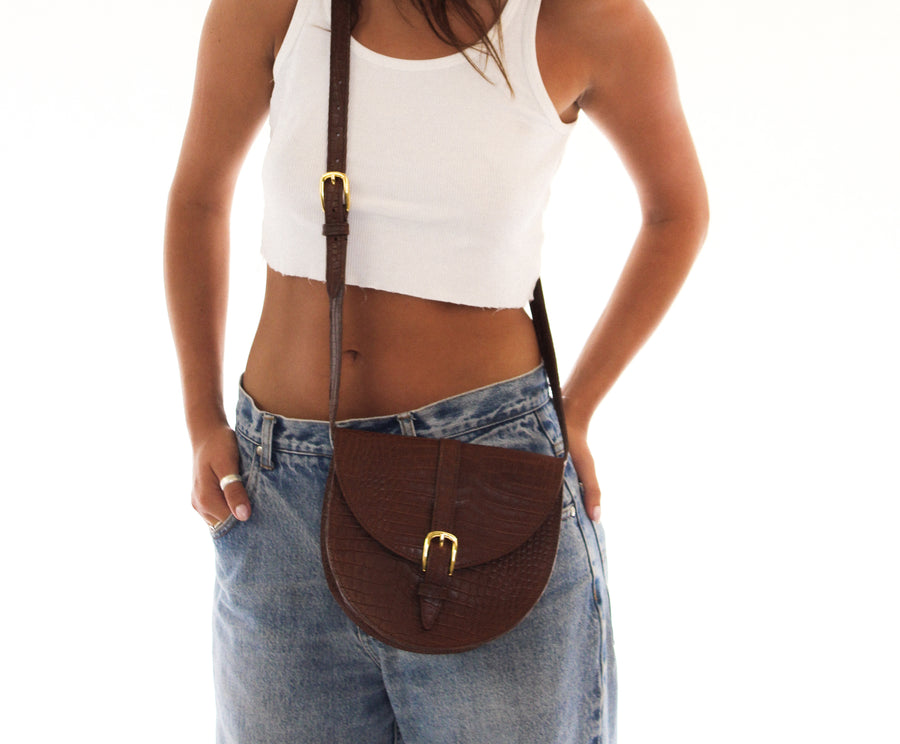 Raina Crossbody - Cognac Embossed Leather Purse - Streets Ahead